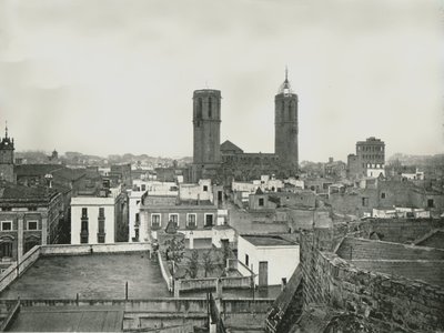 Katedralli eski şehrin bir parçası, Barselona, İspanya, 1895. DEĞİL by W and S Ltd
