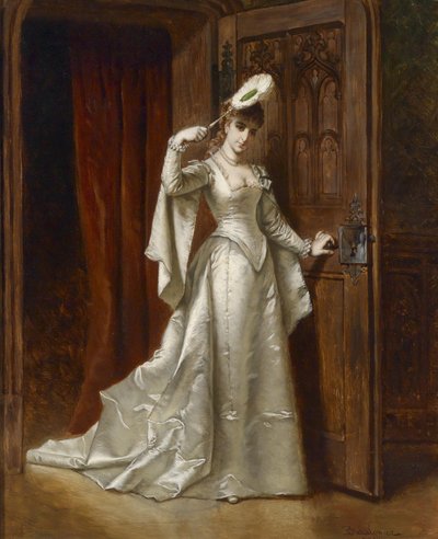 Beyaz Şam elbiseli zarif bayan by Władysław Bakałowicz