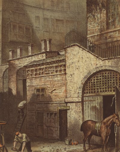 Buildings and Stairs, bottom of Salisbury Street, Adelphi, Strand (chromolitho) by Waldo Sargeant
