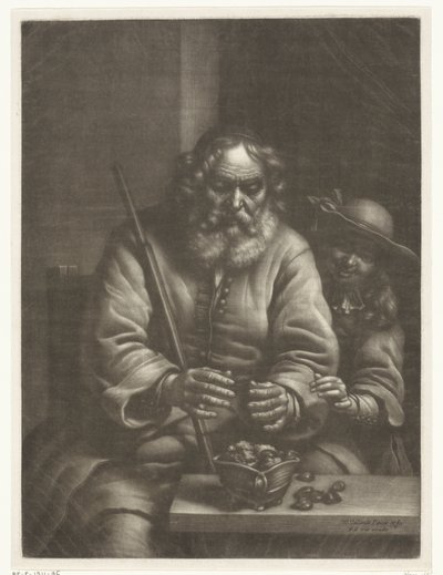 Yaşlı adam ellerini ısıtır by Wallerant Vaillant