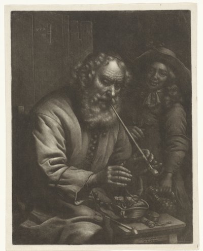 Sigara içen yaşlı adam ellerini ısıtır by Wallerant Vaillant