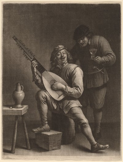 Ud Oyuncusu ve İçen by Wallerant Vaillant after David Teniers the Younger