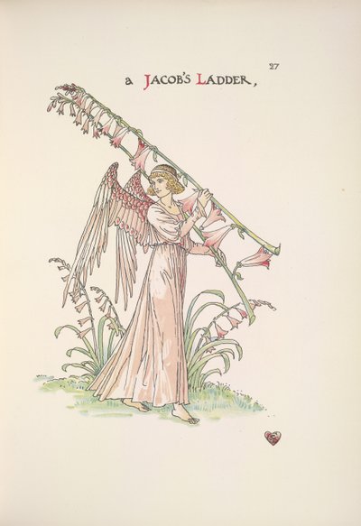 Yakup'un merdiveni. Bitkilerden yapılmış bir merdiven tutan bir melek by Walter Crane