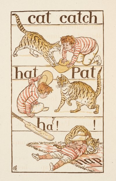 Bir kedi ile oynayan bir çocuk. 'Altın Astar'da İllüstrasyon. by Walter Crane