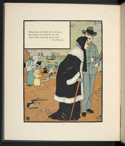 Sahilde annesiyle birlikte bir adam. by Walter Crane