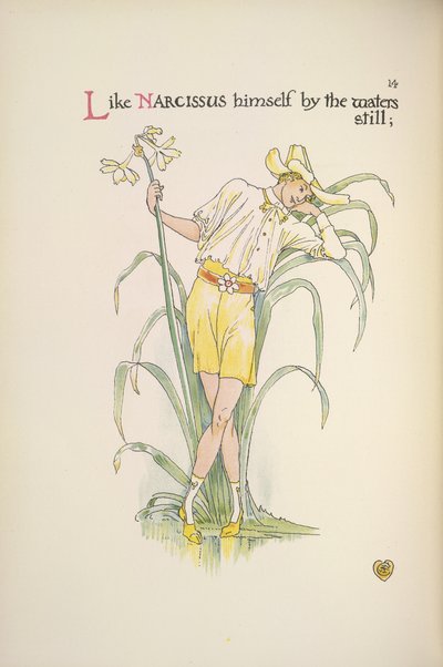 Suyun yanında. Suyun kenarında duran genç bir adam by Walter Crane