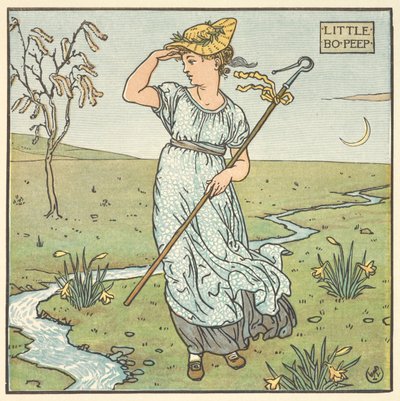 'Little Boo Peep' için renkli illüstrasyon. by Walter Crane