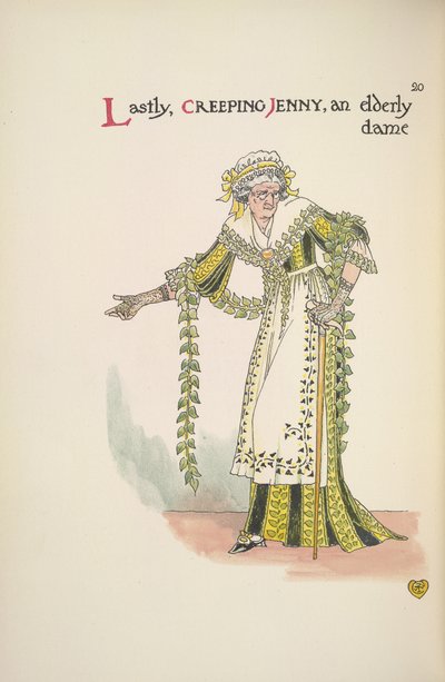 Sürünen Jenny. Baston kullanan yaşlı bir bayan by Walter Crane