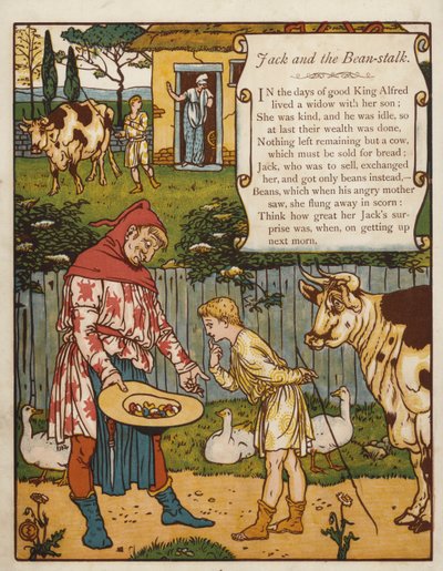 ಜ್ಯಾಕ್ ಮತ್ತು ಬೀನ್-ಕಾಂಡ (ಬಣ್ಣ ಲಿಥೋ) ಟರ್ಕ್ by Walter Crane