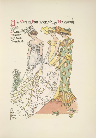 Bayan Violet, Primrose ve eşcinsel Marygold. Üç genç bayan by Walter Crane