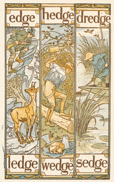 E harfiyle biten kafiyeli sözler. Altın astar. by Walter Crane