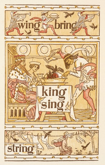 G harfi ile biten kafiyeli sözler. Karatavuk bir turta. Bir çamaşır ipi. Altın astar. by Walter Crane