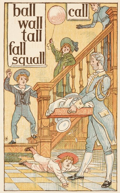 L harfiyle biten kafiyeli sözler. Çocuklar ve uşak. Altın astar. by Walter Crane