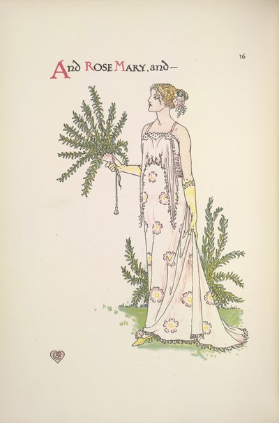 Biberiye. Bir bitki tutan genç bir kadın by Walter Crane
