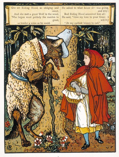 Kırmızı Başlıklı Kız (kurtla karşılaşma) - yazan John Lane, Walter Crane