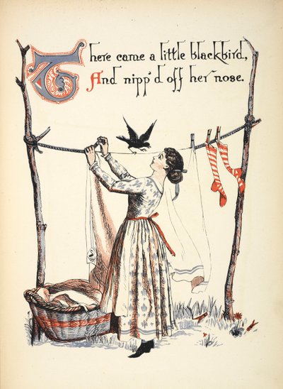 Küçük bir karatavuk geldi ve burnunu ısırdı. by Walter Crane