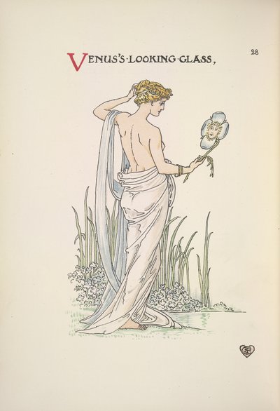 Venüs'ün aynası. Aynada kendine hayran olan bir kadın by Walter Crane