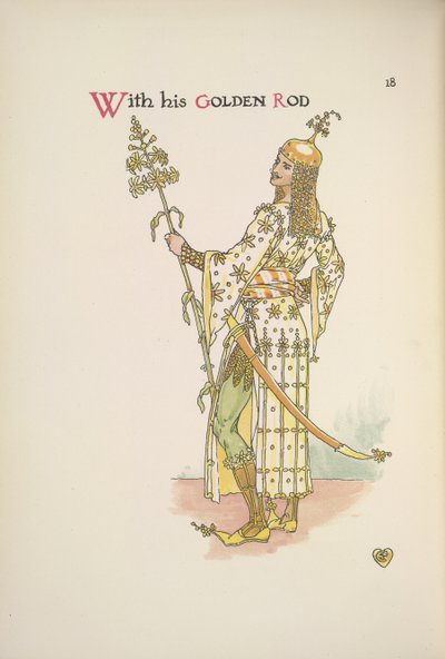 Altın asasıyla. Uzun saplı bir bitki tutan bir adam by Walter Crane