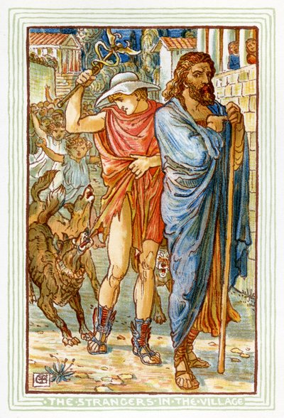Zeus and Hermes disguised as peasants by Walter Crane