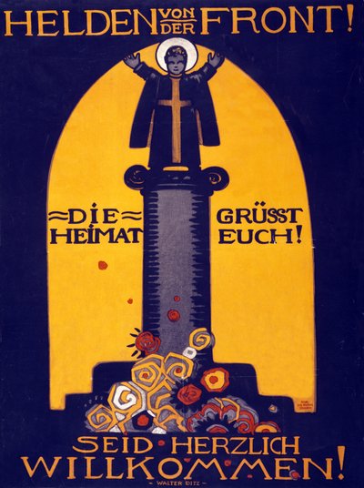 Alman Birinci Dünya Savaşı Poster Kahramanları Cepheden, Vatan Sizi Selamlıyor! Hoşgeldin barı. 1915 (renkli litografi) by Walter Ditz