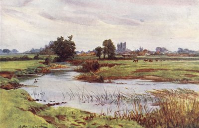 Wessex: Stour, uzakta Wimborne Minster (renkli taş baskı) by Walter Frederick Roofe Tyndale