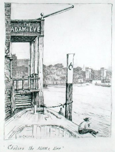 Chelsea, Adem ve Havva (kağıt üzerine mürekkep) by Walter Greaves