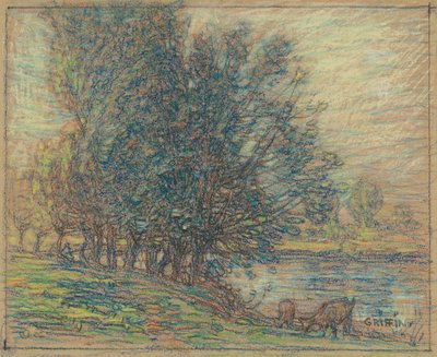 Willows, Longpre, Fransa, c.1911-18 (dokuma kağıt üzerine pastel) by Walter Griffin