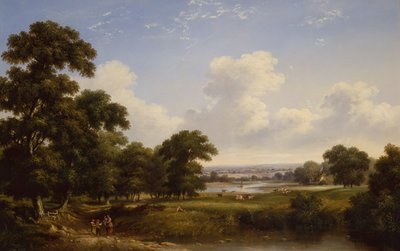 Ormanlık Bir Nehir Manzarasında Köylüler (tuval üzerine yağlı boya) by Walter Heath Williams