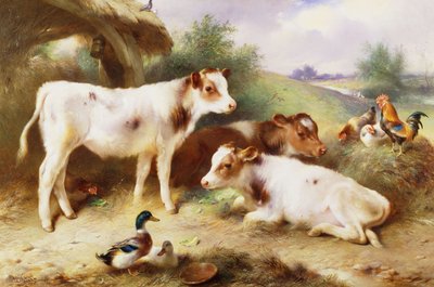 Bir Byre tarafından Buzağılar ve Kümes Hayvanları by Walter Hunt