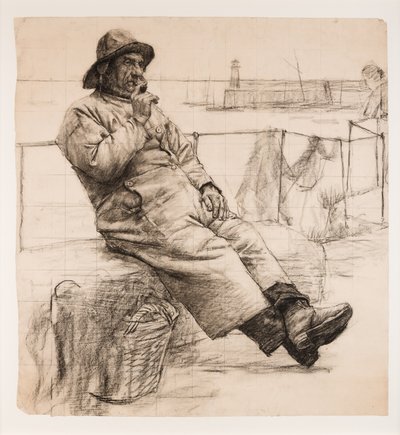 Pipo içen balıkçı (kağıt üzerinde kömür) by Walter Langley