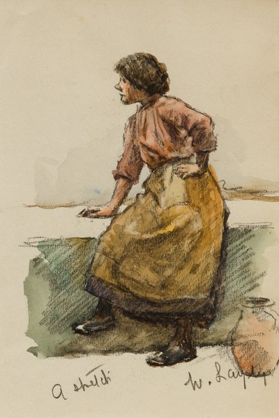 Liman Duvarındaki Bir Kızın Çalışması (kağıt üzerinde wc) by Walter Langley