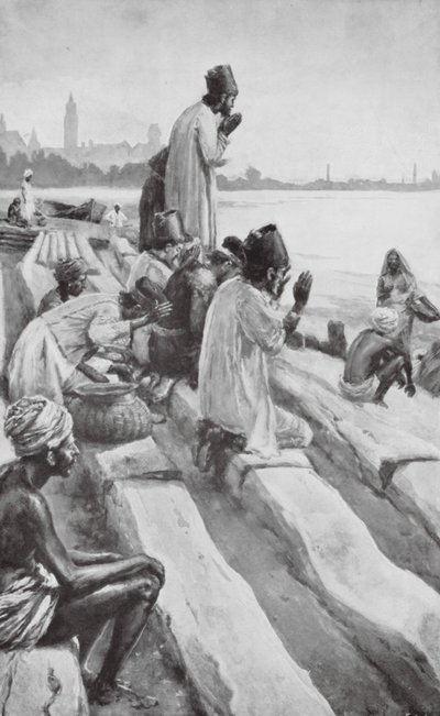 Bombay Sahilinde Doğan Güneşe Tapan Parsiler (taş baskı) by Walter Paget
