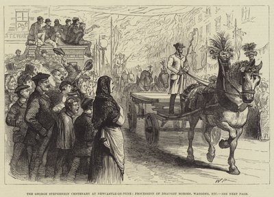 Newcastle-on-Tyne'deki George Stephenson Yüzüncü Yılı, Taslak Atlar, Vagonlar, vb. by Walter Paget