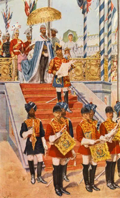 Kraliçe Hindistan İmparatoriçesi İlan Edildi (renkli taş baskı) by Walter Paget