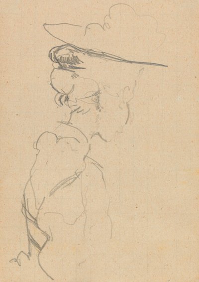 Şapkalı bir kadının başı ve omuzları, kayıp profilde, sağa (kağıt üzerinde grafit) by Walter Richard Sickert