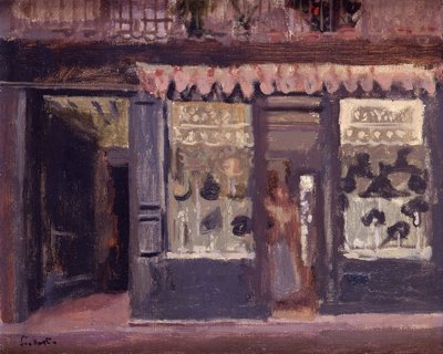 Şapka Dükkanı (tuval üzerine yağlı boya) by Walter Richard Sickert