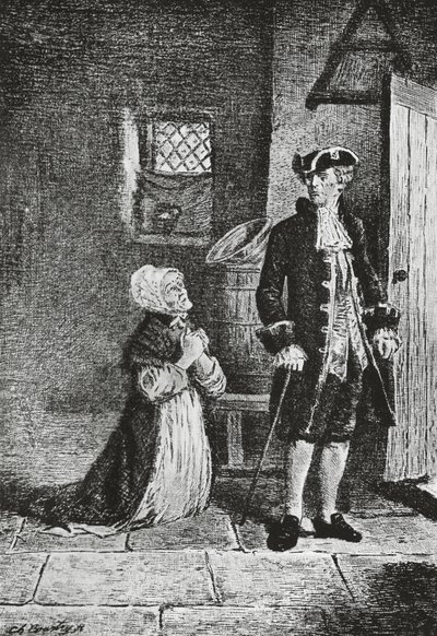Elspeth ve Lord Glenallan, Antiquary için çizim, Walter Scott'ın tarihi romanı (1771-1832), gravür by Walter Scott
