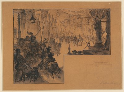 Alman-Fransız Savaşından Sonra Alman Ordusunun Zaferle Dönüşünü Gösteren Çizim by Walter Shirlaw