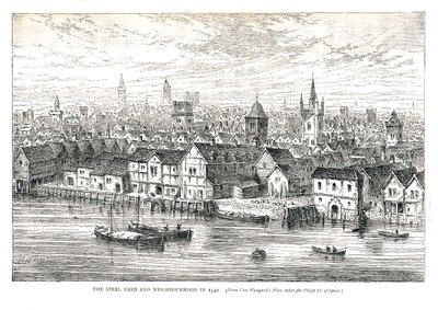 Steel Yard Iron Wharf ve Mahallesi, 1540. Nehir kıyısında, 1878 by Walter Thornbury