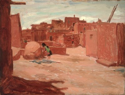 Adobe Village (tuval üzerine yağlı boya) by Walter Ufer