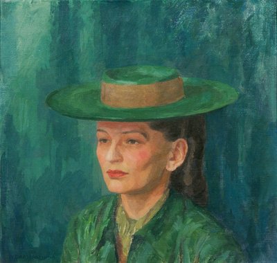 Grete Gamerith mit grünem Hut by Walther Gamerith