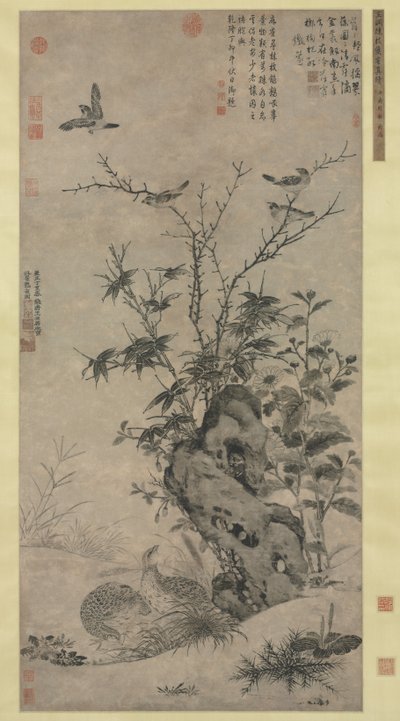 Bir Sonbahar Sahnesinde Bıldırcınlar ve Serçeler by Wang Yuan