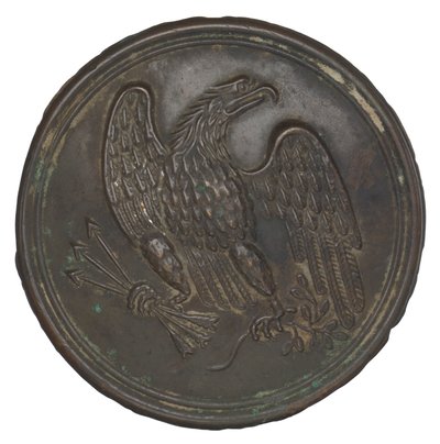 Kartuş kutusu kayışından damgalı pirinç kartal tasarımlı plaka, 1862-1865. by Warren H. Wilkinson