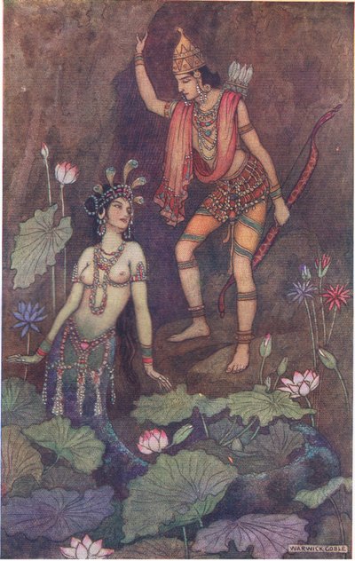 Arjuna ve nehir perisi by Warwick Goble