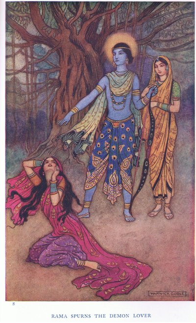 Rama iblis sevgilisini reddeder (renkli taş) by Warwick Goble
