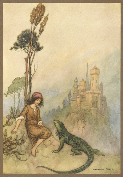 Keçi Surat'tan Keçi Suratlı Sarayı gösteren Kertenkele. by Warwick Goble