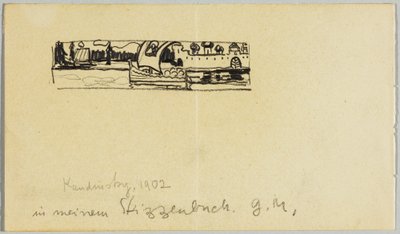 Tekne ve Surlu Şehir ile Nehir Manzarası by Wassily Kandinsky