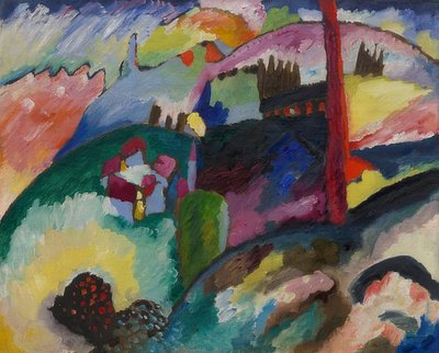 Bir fabrika bacası ile manzara. 1910 by Wassily Kandinsky