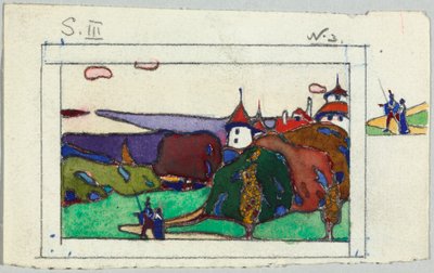 Ortaçağ kostümlü bir çiftle manzara, verso: zırhlı bir şövalye parçası by Wassily Kandinsky