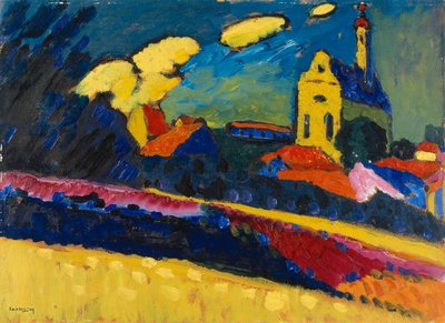 Murnau için Çalışma - Kilise ile Peyzaj, 1909. by Wassily Kandinsky